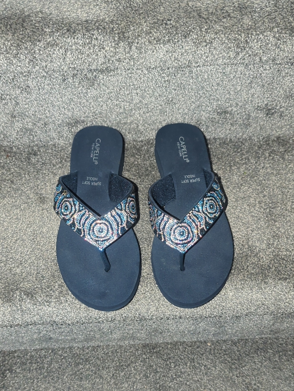 Capelli of New York Navy Multicolor Beaded Thong Sandals